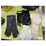 Long Leather and Fabric Gloves