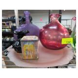 Decorative Glassware and Tin Box Set