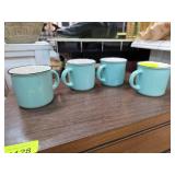 Four Blue Enamel Mugs