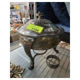 Silver-Colored Lidded Serving Bowl on Stand