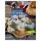 Ceramic Decor on Gold-Toned Tray