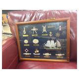 Framed Nautical Knot Display With Model Ship