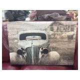 Canvas Art Print of Vintage Car and Barn