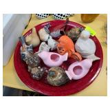 Decorative Bird Figurines on Red Tray