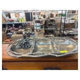 Metal Divided Serving Tray with Bird Motif