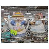 Decorative Ceramic Cat-Themed Teapot and Figurine