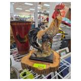Rooster Figurine on Wood Base w Vase