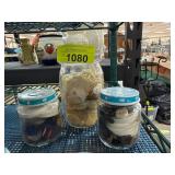 Three Glass Jars With Assorted Buttons