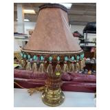Wood and Brass Lamp with Embellished Shade