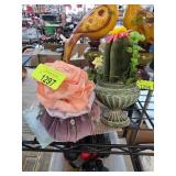 Decorative Potted Cactus and Fabric Rose Set