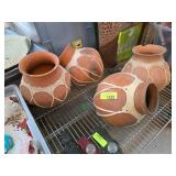 Four Decorative Clay Pots w Rawhide
