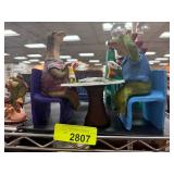 Hand-Painted Folk Art Dining Set with Cow Figures