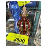 Red and Green Striped Glass Perfume Bottle