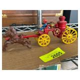 Cast Iron Horse-Drawn Fire Wagon Toy