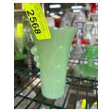 Jadeite Glass Vase with Scalloped Rim