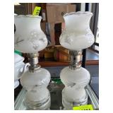 Matching Frosted Glass Oil Lamps with Floral Desig