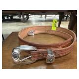 State of Texas Brown Leather Belt With Metal Buckl