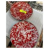 Two Red and White Enamel Plates