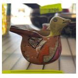 Hand-Painted Clay Bird Vessel