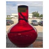 Red Glass Vase with Circular Black Accents