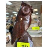 Hand-Carved Wooden Owl Sculpture