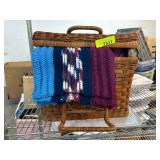 Wicker Basket with Yarn and Knit Items