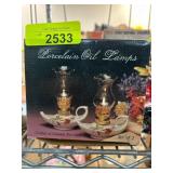2 Porcelain Oil Lamps in Original Box