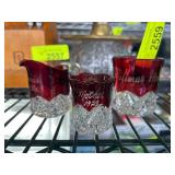 Ruby Flash Glass Creamer, Sugar, and Toothpick Hol