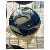 Blue and White Swirl Glass Orb Paperweight