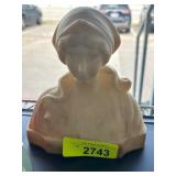 Carved Marble Bust of a Woman with Headscarf