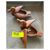 Hand-Carved Wooden Duck Trinket Box Pair