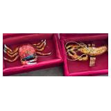 Two Enameled Metal Figures of Crab and Lobster