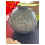 Crackle Glazed Ceramic Vase with Orchid Motif