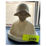 Alabaster Bust of a Woman Wearing a Hat Sculpture