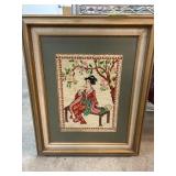 Framed Embroidered Artwork of Seated Woman
