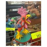 Hand-Painted Mexican Rooster Figurine with Signatu