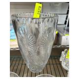 Cut Crystal Vase with Etched Leaf Design