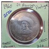 1960 Portuguese 20 Escudos Matte Finish Coin