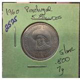 1960 Portugal 5 Escudos Silver Coin