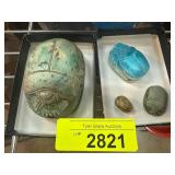Scarab Beetle Figurines with Hieroglyphics