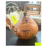 Carved Gourd Owl with Lid