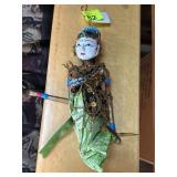 Handcrafted Wooden Marionette Doll with Beaded Det