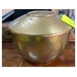 Chinese Brass Bowl with Lid and Etched Designs