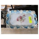 Hand-Painted Porcelain Tray With Floral Design