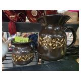 Brown Ceramic Pitcher Set with Gold Accents