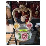 Porcelain Basket Vase with Floral Accents