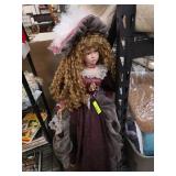 Porcelain Doll in Burgundy Victorian Gown