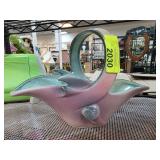 Hull Pottery Basket with Pink and Green Glaze