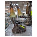 Two-Light Table Lamp with Floral Motif