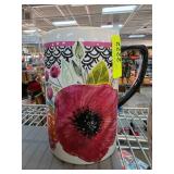 Floral Ceramic Pitcher With Black Handle